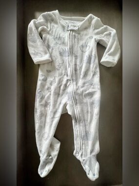 Neutral Silver Fox Woodland Themed Fleece Footies
